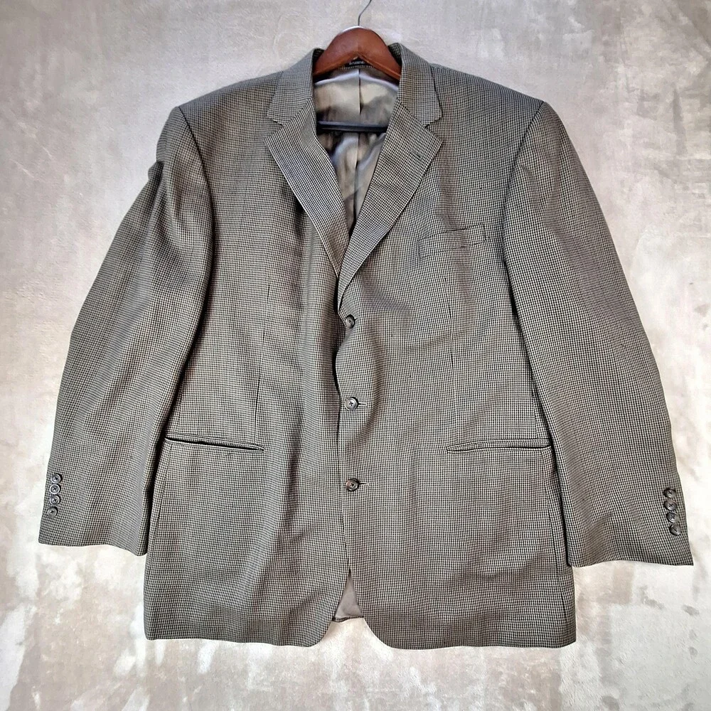 Oscar De La Renta Blazer Mens 50L Brown Wool Houndstooth Sport Coat Ventless